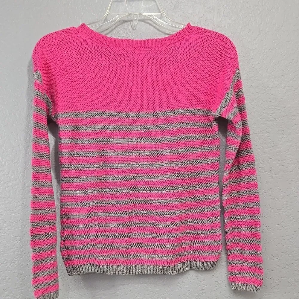 Justice Girls Pink Gray Striped Sweater Casual School Glitter Pullover 12 Top